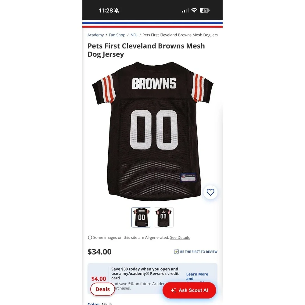 Cleveland‎ browns dog jersey size  X large brown